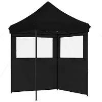 vidaXL Tienda de campaña plegable tipo pop-up para fiestas, con 2 paneles laterales, color negro
