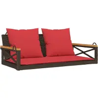 vidaXL Silla colgante de jardín con cojín, color marrón, 109x62x40 cm, fabricada en polirratán