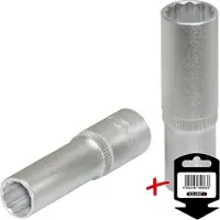 Ks Tools 917.3855-E, llave de vaso de 3/8", de 12 caras, larga, de 8 mm, con soporte