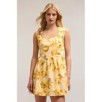 Motivi Mini Dress In Floral Pattern Poplin Yellow Talla: 38 | Mini Vestidos Outlet | Mujer | Amarillo