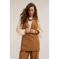 Motivi Single-breasted Striped Modal Blend Waistcoat Brown Talla: L | Chaquetas Outlet | Mujer | Marrón
