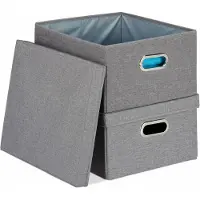 Relaxdays 4 cajas de almacenamiento, organizadoras plegables con tapa, 25 litros de capacidad cada una, dimensiones: 20,5 x 34,5 x 42 cm, cajas plegables, color gris