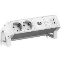 Bachmann Escritorio DESK2 de aluminio, color blanco, con 2 enchufes CEE7/3, 1 puerto USB-C con carga de 65W, y una longitud de 0,2 metros. Acabado RAL9010