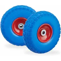 Relaxdays 8 ruedas para carretillas, neumáticos de goma maciza antidesgaste, 4.1/3.5-4, eje de 16 mm, capacidad de hasta 150 kg, altura x profundidad: 26 x 8,5 cm, color azul/rojo
