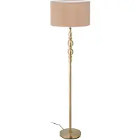 Relaxdays Lámpara de pie para sala de estar, con casquillo E27, con cable, pantalla de tela de 43 cm de diámetro, lámpara de pie vintage de 156 cm de altura, color beige y dorado