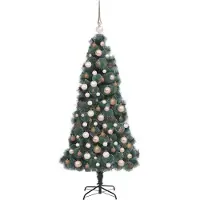 vidaXL Árbol de Navidad artificial preiluminado con juego de bolas, color verde