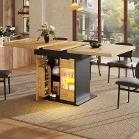 Flieks Mesa extensible con iluminación LED, superficie para aperitivos, puertas de armario, mesa plegable para cocina para 4-6 personas, mesa de comedor de 110-140x80x76 cm, color