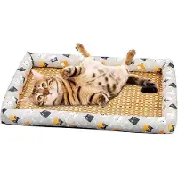 OEM Cama para perros, fabricada con tejido de ratán, fresca, suave y cómoda, ideal como lugar de descanso fresco para perros y gatos (gris, tamaño medio, 50x40 cm, adecuada para pesos de hasta 10 kg)