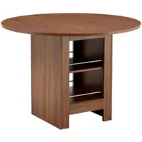 MODFU Mesa redonda para comedor de , para 2-4 personas, mesa de cocina con compartimentos de almacenamiento abiertos, tablero de 2 cm de grosor y estructura de metal, 100x76 cm, color nogal