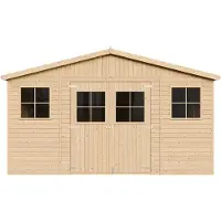 Timbela Caseta de jardín de madera - Almacén con ventanas - 246 x 418 x 420 cm / 16 m² - Caseta de madera con revestimiento tipo "ship lap" - Taller de jardinería - M330