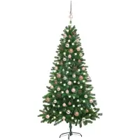Syfax Árbol de Navidad preiluminado con luces y bolas verde 150 cm