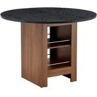 OKWISH Mesa redonda para comedor de , con dos compartimentos abiertos, para 2-4 personas, mesa de cocina, estilo moderno, ideal para apartamentos pequeños, en madera de nogal y color