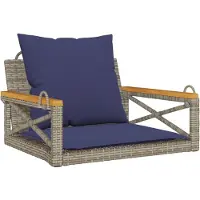 vidaXL Silla colgante con cojín, color gris, 63x62x40 cm, fabricada en polirratán