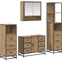 vidaXL Juego de muebles de baño, 4 piezas, roble artesanal, 80 x 33 x 60 cm