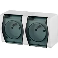 Elektro-Plast Hermes2: Enchufe doble hermético con/sin 16A, IP44, con tapa completa, color blanco humo. Modelo: 1022-01
