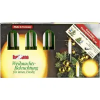 Hellum : Guirnalda de luces con 15 velas tipo "chalet", color transparente, para uso interior. Base/cable de color verde, longitud de 12,8 metros. Color: verde marfil / marfil