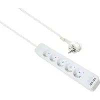 Helos , regleta de enchufes ADVANCED, de 5 enchufes, con cargador USB blanco, 1,5 metros, con interruptor