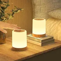 Bonsery Lámpara de noche LED con control táctil y regulable, 256 colores RGB, 3 modos, luz nocturna para niños, recargable por USB, con función de temporizador y memoria, lámpara de mesa con textura de madera