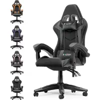 Bigzzia Silla de juego ergonómica, con soporte lumbar y reposacabezas, con altura ajustable, en color y gris