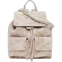Desigual , Mochila pequeña bordados, Poliuretano, Blanco, U