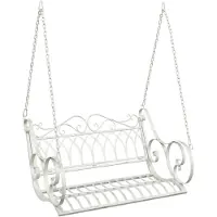 vidaXL Banco columpio de acero, 109 x 75 x 59 cm, color blanco envejecido