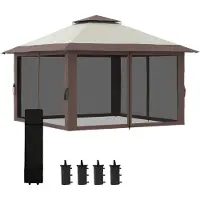 Northio Pérgola plegable de 4x4 metros, con altura ajustable, protección UV y cortinas de mosquitera, techo doble, color beige
