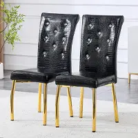 Ninkear Juego de dos sillas de comedor, estilo retro, tapizadas en cuero de cocodrilo, con cierre de cristal (negro)