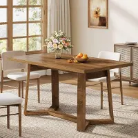 Tribesigns : Mesa de comedor de estilo rústico, 120 cm, rectangular, de madera, con patas cónicas y robustas. Ideal para salón, cocina o comedor. Color: marrón natural