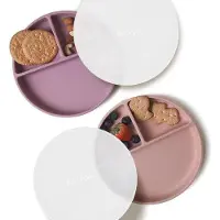 OEM Juego de dos platos para bebé de silicona, sin BPA, antideslizantes, aptos para microondas y lavavajillas, con tapa, juego de 2 piezas, color: rosa pálido/rosado