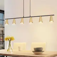ZMH Lámpara colgante de 6 luces, 110 cm, diseño moderno, color dorado, ideal para comedor. Lámpara colgante GU10 de metal para comedor, con altura ajustable. También apta para oficinas