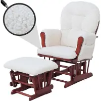 Mendler Sillón reclinable HWC-C76, sillón mecedora, sillón oscilante + reposapiés, tapizado en tela bouclé de 480g/m², color crema, estructura en color oscuro