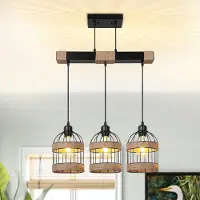 Lapalife Lámpara colgante de tres luces, color , con pantalla de metal. Lámpara colgante regulable en altura, compatible con bombillas E27, ideal para comedor, cocina o bar