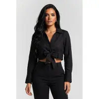 Reiss Linen Wrap Top Black Talla: 14 | Manga Larga Outlet | Mujer | Negro