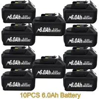 StarTech.com Batería para herramientas - Litio-ion 18V - Juego de 10 unidades - 6,0Ah - Compatible con BL1830 - Sin cargador - Azul