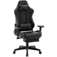 Merkloos Silla de gaming – Cuero sintético – Ergonómica – Regulable en altura – Con reposapiés – Silla de gaming y para oficina