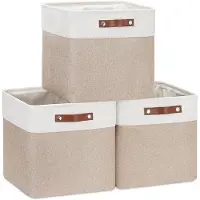 OEM Conjunto de 3 cajas de almacenamiento Kubus, color kaki y blanco, de 25 cm