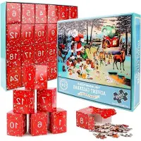 OEM Calendario de Adviento 2024 con rompecabezas, 1008 piezas, color azul, para adultos y niños, decoración