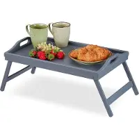 Markenlos Mesa de desayuno plegable de bambú, color gris, 65x50x30 cm