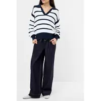 French Connection Lily Mozart Striped Polo Jumpe Navy Winter White Talla: L | Sudaderas con Capucha Outlet | Mujer | Azul