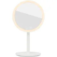 Siko Espejo cosmético redondo SAT con aumento de 5x, luces LED de 3 colores, conexión USB-C y bandeja de almacenamiento, color blanco