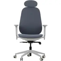 Stema Silla giratoria ergonómica de oficina LARSTON GF, base de nailon, reposabrazos ajustables, reposacabezas y soporte lumbar, extensión de asiento, estructura gris, tapicería gris