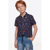 KOROSHI Camisa navy / verde / naranja / rojo rubí