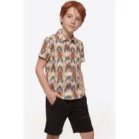 KOROSHI Camisa ecru / azul oscuro / mostaza / rojo oscuro