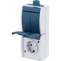Busch-Jaeger BJ APWG, combinación para océano. 2601/5/20EW-53-503. Enchufe Schuko y toma de corriente estándar, color gris/azul