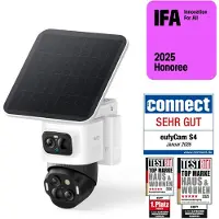 Eufy SoloCam S4, cámara IP de seguridad, para uso interior y exterior, inalámbrica, para montaje en techo o pared, color negro, blanco, forma cilíndrica