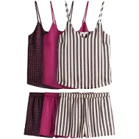 The Set Pijama de pantalón corto chocolate / cyclam / magenta / blanco