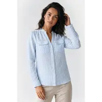 Brooks Brothers Corean Collar Shirt Linen Sky Blue Talla: XS | Manga Larga Outlet | Mujer | Blanco