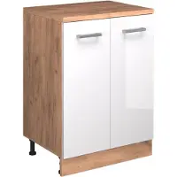 Vicco Armario de cocina para techo inclinado R-Line Blanco alto brillo 60 cm sin inclinación con 2 puertas, Model 61766