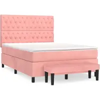 Syfax Cama box spring con colchón terciopelo rosa 140x190 cm