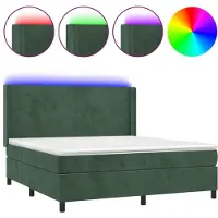 Syfax Cama box spring colchón y LED terciopelo verde oscuro 180x200cm
